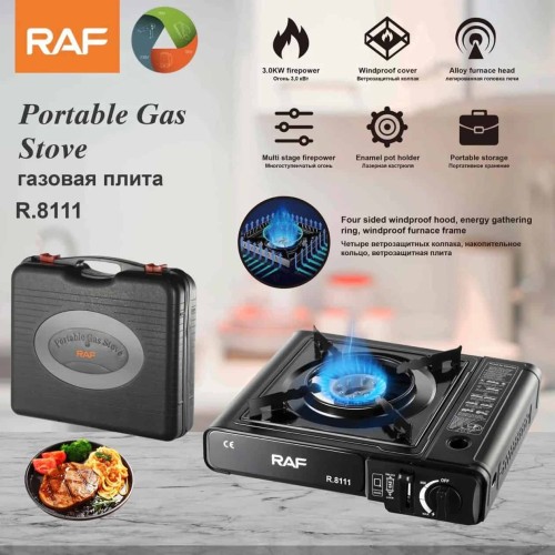 Réchaud à gaz portable Rad –  brûleur en fonte avec allumage électronique, protections coupe-vent et mallette de transport