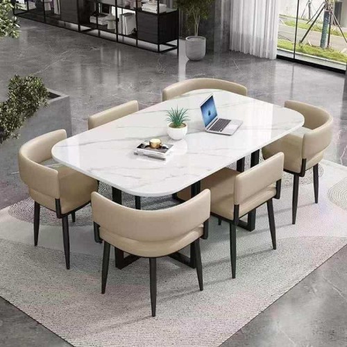 Ensemble salle à manger moderne – Table rectangulaire en marbre et chaises confortables 2