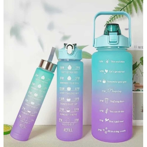 Lot de 3 Gourdes avec Paille et Marqueurs de Temps – Bouteilles d’Eau Étanches  (2L + 750ml + 300ml) 2