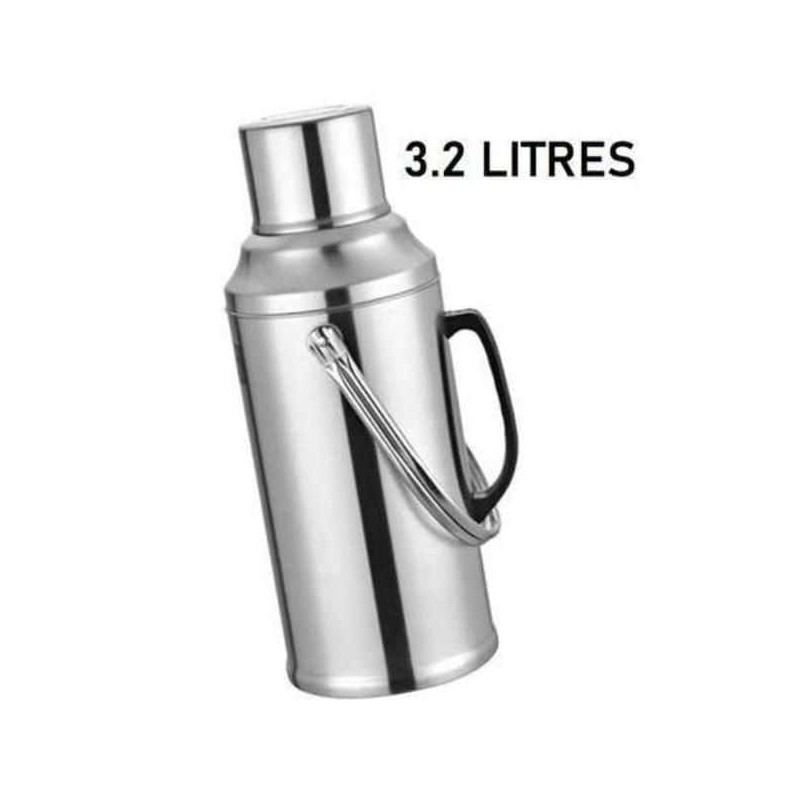 Thermos Inox 3,2L – Boissons Chaudes & Froides 24h – Grande Capacité Argenté