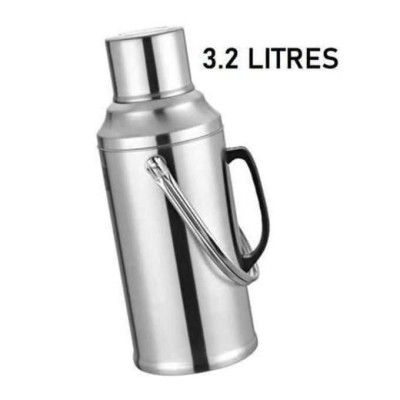 Thermos Inox 3,2L – Boissons Chaudes & Froides 24h – Grande Capacité Argenté