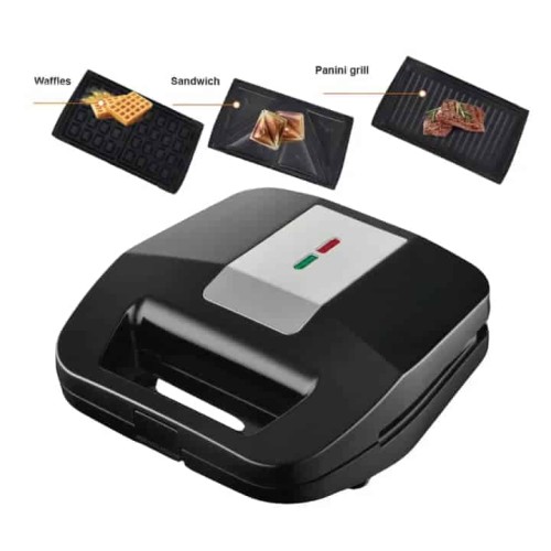Appareil de Cuisson 3-en-1 Noir – Gaufres, Sandwichs & Paninis