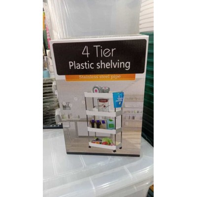 Chariot de Rangement à 4 Niveaux – Étagère Polyvalente avec Roulettes, Plastique Résistant et Support en Inox