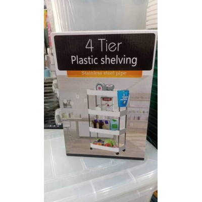 Chariot de Rangement à 4 Niveaux – Étagère Polyvalente avec Roulettes, Plastique Résistant et Support en Inox