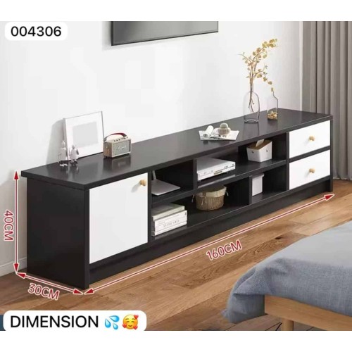 🖥️ Meuble TV Moderne Noir et Blanc avec Rangement 1.60M