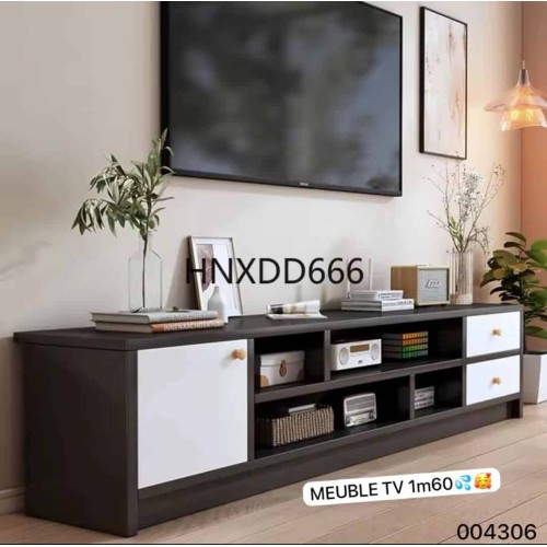 Meuble TV Moderne Noir et Blanc avec Rangement 1.60M 2