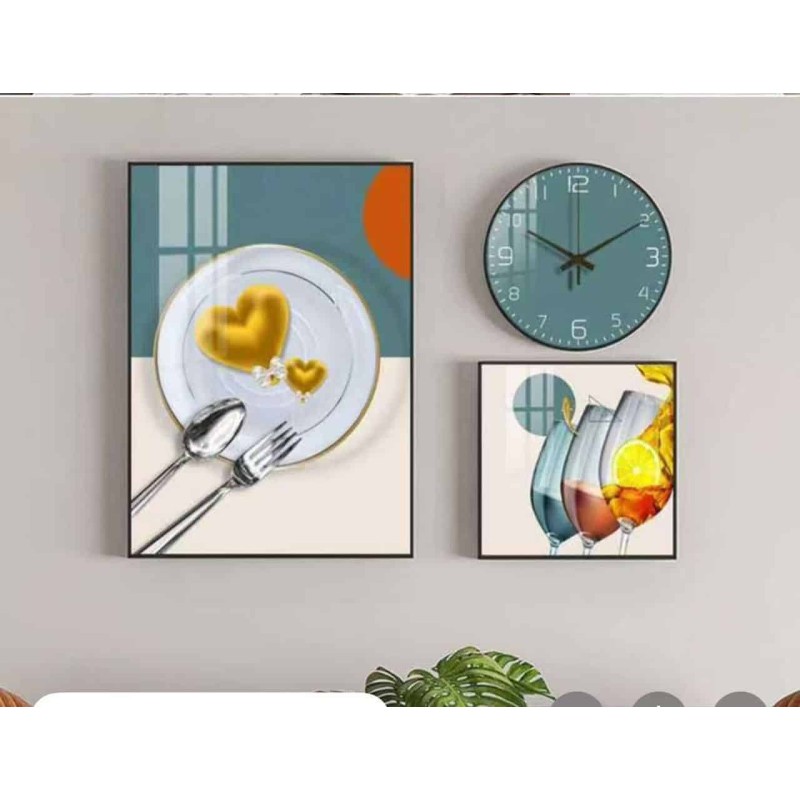 Tableau de Décorations Murales 3 Pièces avec Horloge – Style Zen et Contemporain