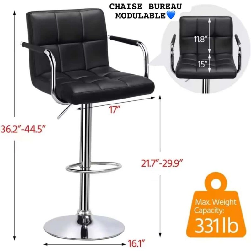 Tabouret de bar modulable en similicuir noir et métal chromé