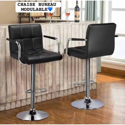 Tabouret de bar modulable en similicuir noir et métal chromé