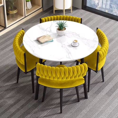 Ensemble Salle à Manger Moderne et Compact – Table Ronde Effet Marbre avec Chaises Encastrables 2