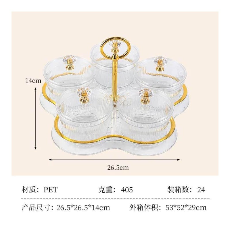 Plateau de service à apéritifs divisé avec couvercles transparents – Design élégant et moderne