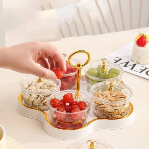 Plateau de service à apéritifs divisé avec couvercles transparents – Design élégant et moderne