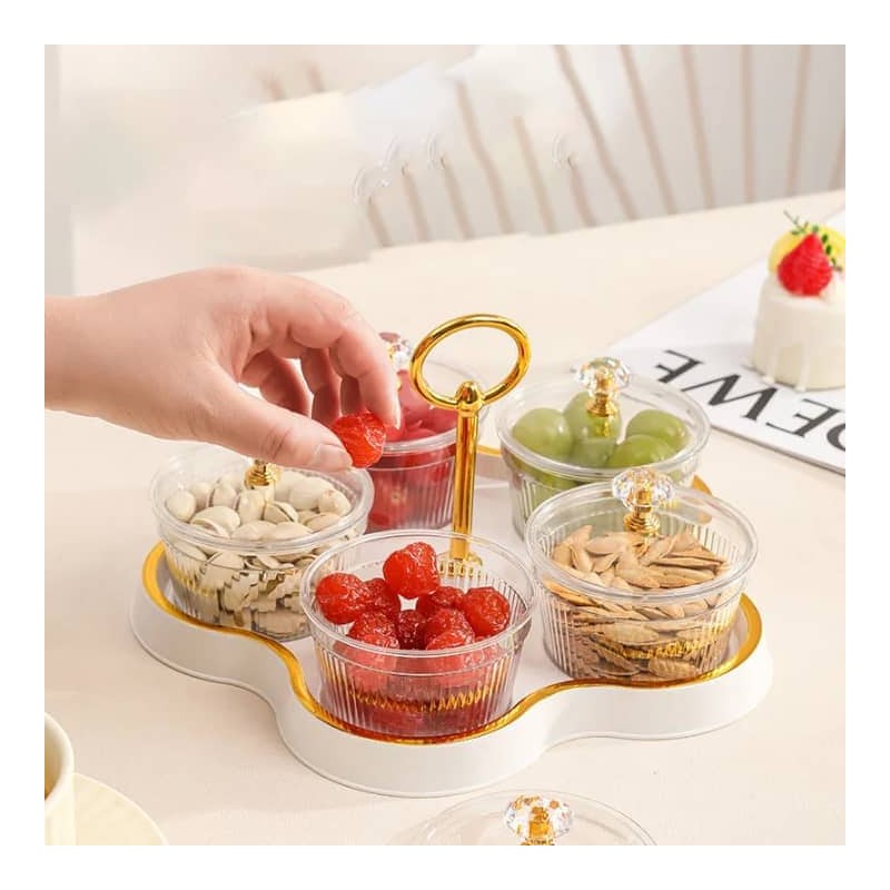 Plateau de service à apéritifs divisé avec couvercles transparents – Design élégant et moderne