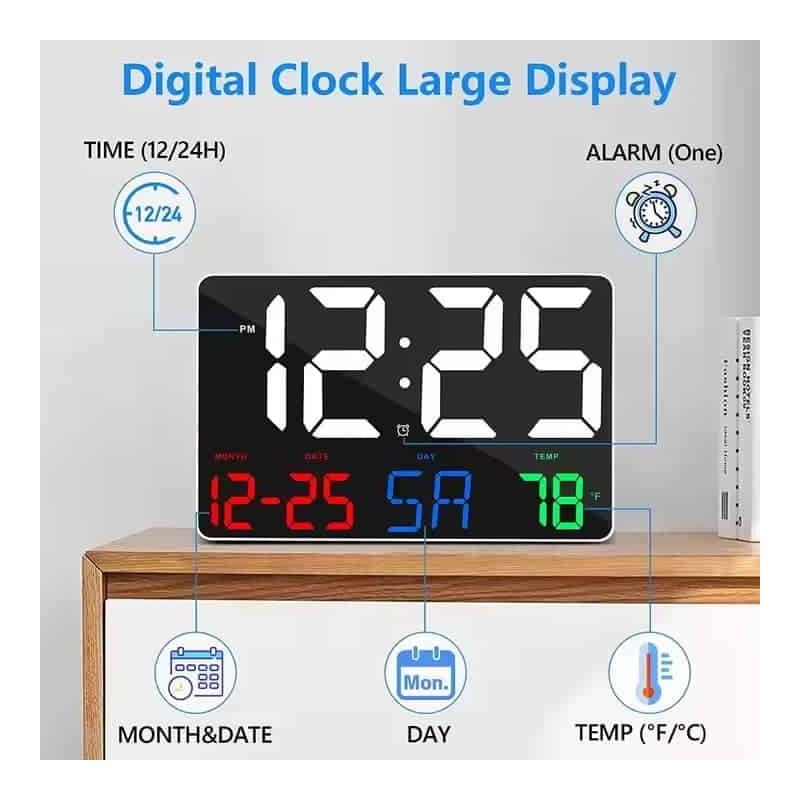 Grande Horloge Numérique LED 11,4" avec Télécommande – Réveil Multifonction