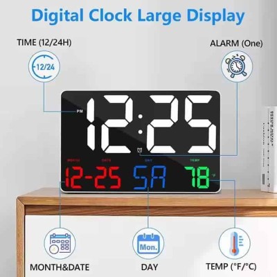 Grande Horloge Numérique LED 11,4" avec Télécommande – Réveil Multifonction