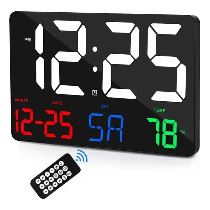 Grande Horloge Numérique LED 11,4" avec Télécommande – Réveil Multifonction