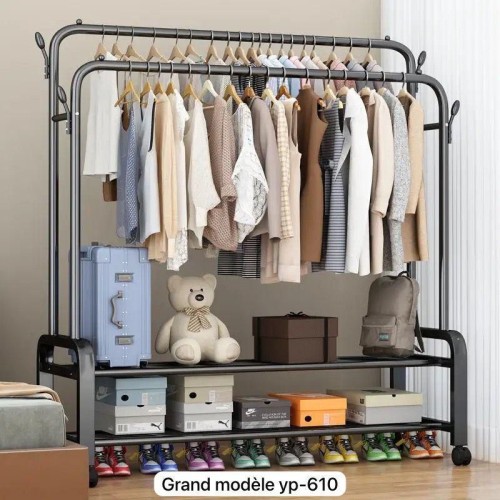 Etagère Portant à Vêtements Double avec Étagère à Chaussures – Grand Modèle