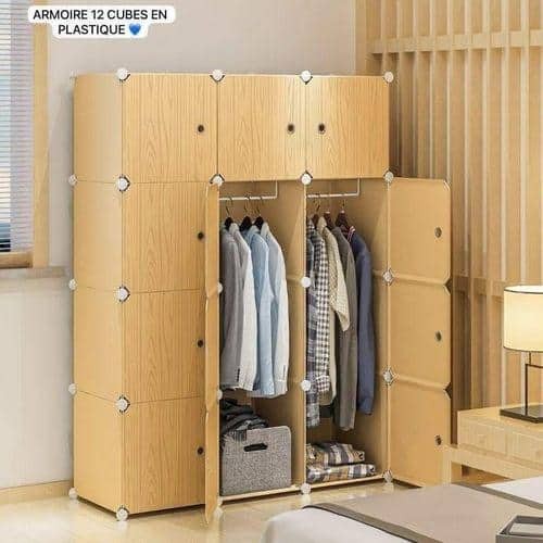Armoire modulaire en plastique 12 cubes – Penderie modulable, pratique et polyvalente