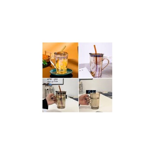 Gobelet en Verre avec Anse et Paille –  450 ml, Résistant à la Chaleur 2