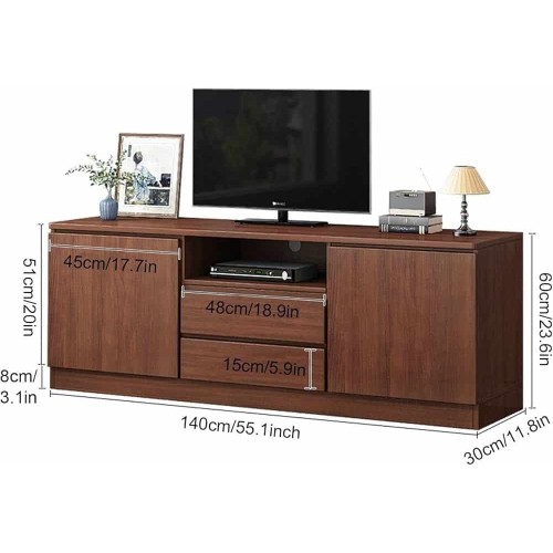Meuble TV Moderne en Bois – Banc TV Contemporain 140 cm avec Rangements et Tiroirs
