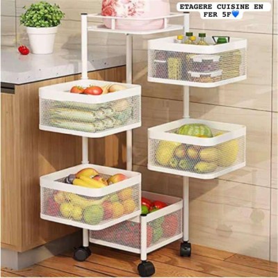 Chariot de Rangement  Rotatif à 5 Niveaux – Étagère Multifonction avec Roulettes Verrouillables