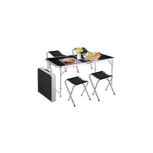 Ensemble de Table de Camping Pliable avec 4 Tabourets – Compact et Solide