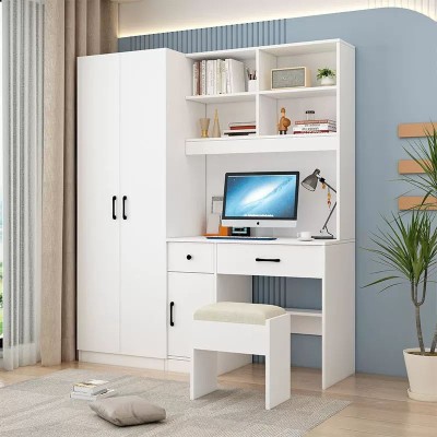 Bureau combiné avec armoire et bibliothèque – Ensemble de meubles multifonction en MDF blanc