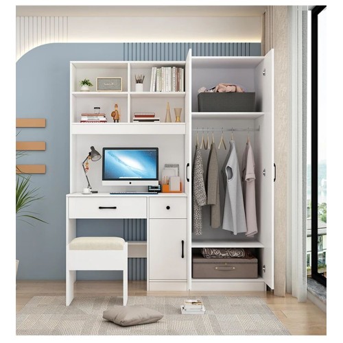 Bureau combiné avec armoire et bibliothèque – Ensemble de meubles multifonction en MDF blanc 2