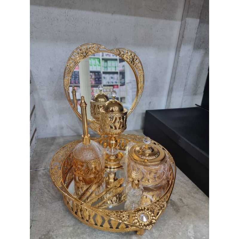 Ensemble d’Encensoir et Porte- Encens avec Plateau Miroir Doré – Décoration