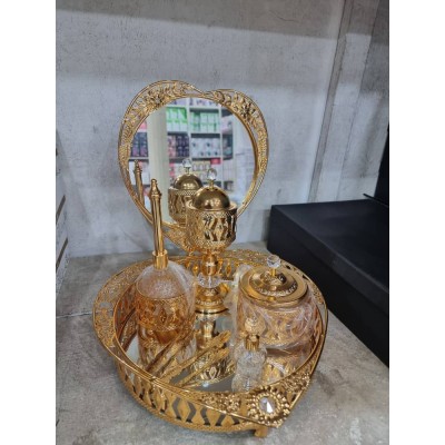 Ensemble d’Encensoir et Porte- Encens avec Plateau Miroir Doré – Décoration