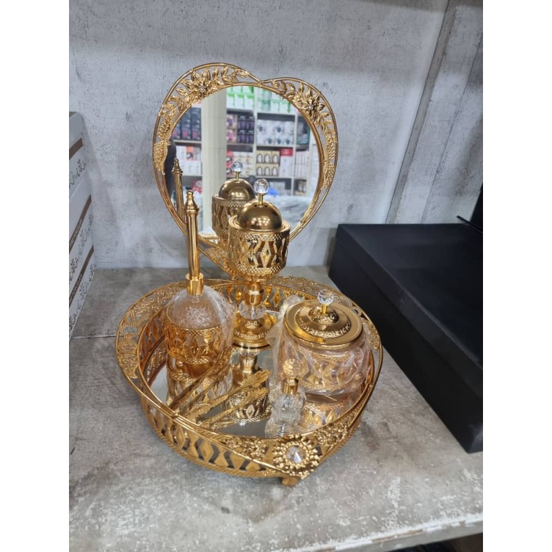 Ensemble d’Encensoir et Porte- Encens avec Plateau Miroir Doré – Décoration