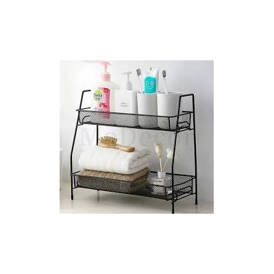 Étagère de rangement à deux niveaux en métal noir – Design grillagé multifonction