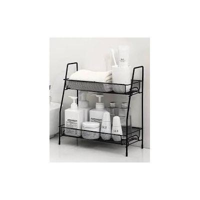 Étagère de rangement à deux niveaux en métal noir – Design grillagé multifonction