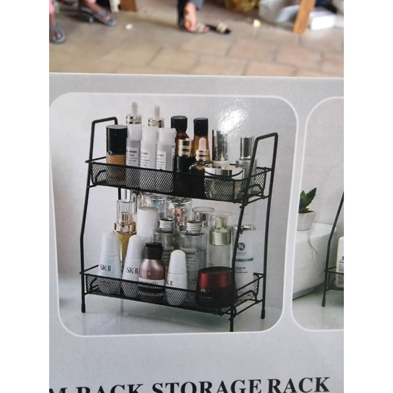 Étagère de rangement à deux niveaux en métal noir – Design grillagé multifonction