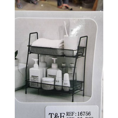 Étagère de rangement à deux niveaux en métal noir – Design grillagé multifonction