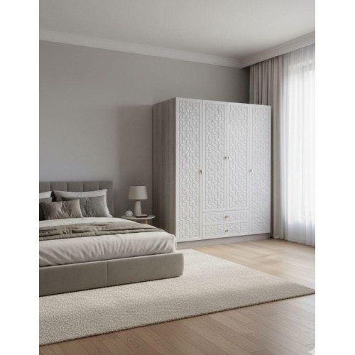 Armoire en bois à 4 portes battantes tissées – Meuble de rangement élégant et fonctionnel 2