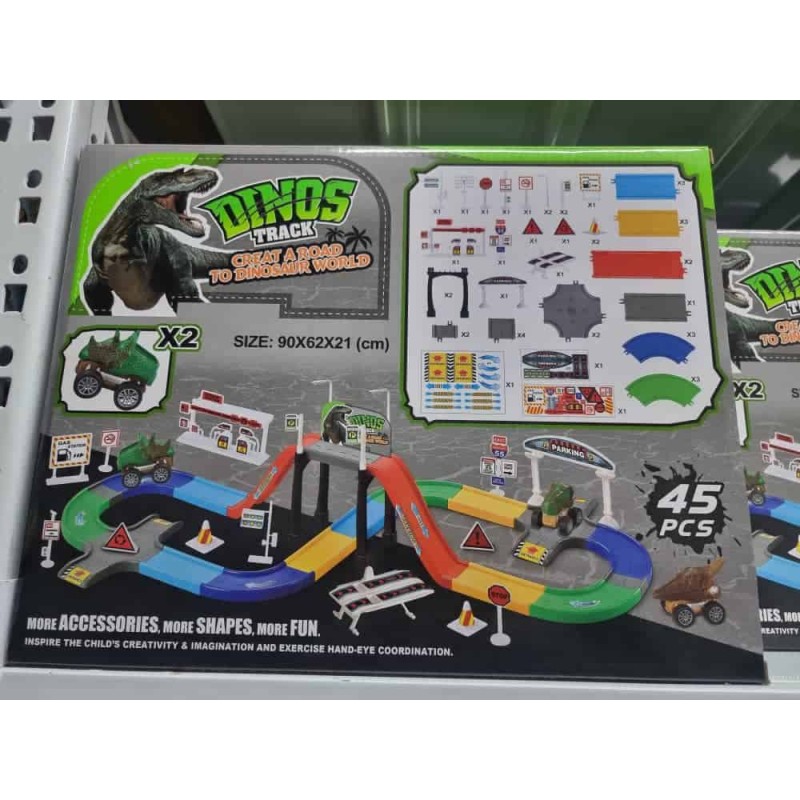 Circuit de Voitures Flexible sur le Thème des Dinosaures (45 pièces)