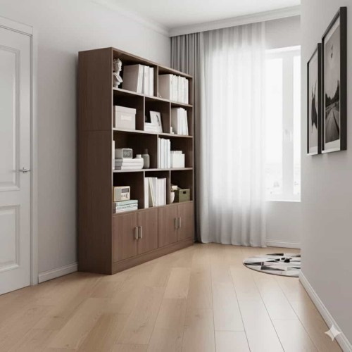 Bibliothèque moderne en bois massif à 4 portes