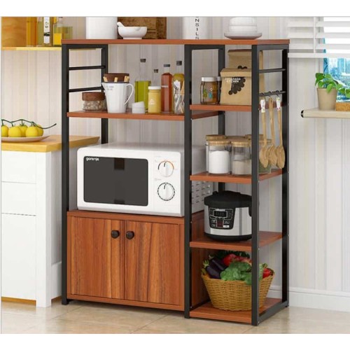 Étagère de cuisine industrielle avec rangement multifonction – meuble micro-ondes en métal et bois