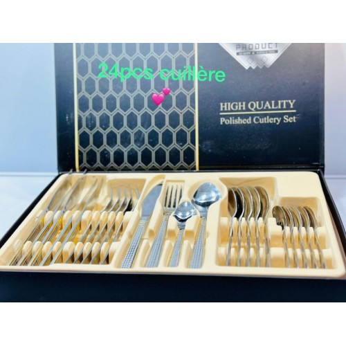 Couverts 24 pièces en acier inoxydable motifs argentes 2