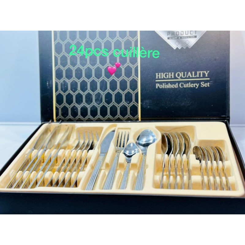 Couverts 24 pièces en acier inoxydable motifs argentes