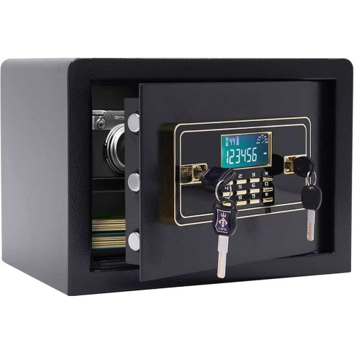 Coffre-Fort Électronique 30×30×35 cm avec Écran LCD, Double Clé et Alarme – Acier Robuste
