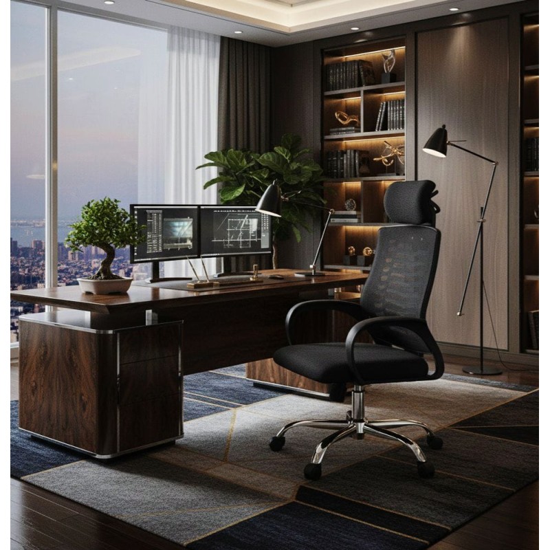 Fauteuil Professionnel en Maille Respirante avec Appui-Tête Ajustable