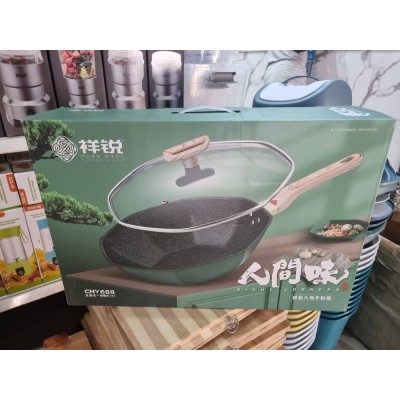 Poêle Wok inoxydable 32cm poignée  anti-brûlure