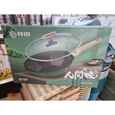 Poêle Wok inoxydable 32cm poignée  anti-brûlure