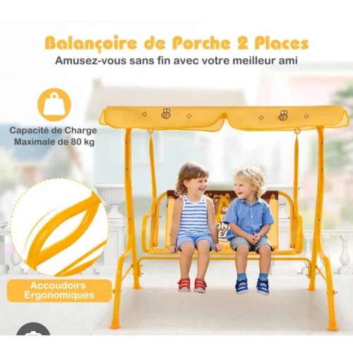 Balançoire de Porche pour Enfants à 2 Places avec Auvent 2