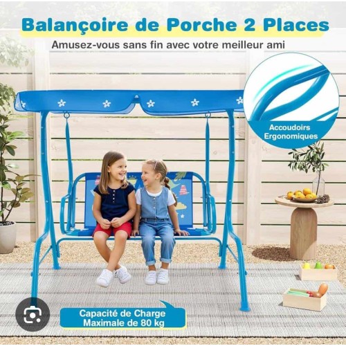 Balançoire de Porche pour Enfants à 2 Places avec Auvent