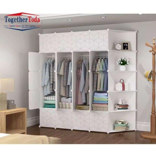 Armoire de Rangement Cubes Modulaires avec Penderie et Angle Intégré