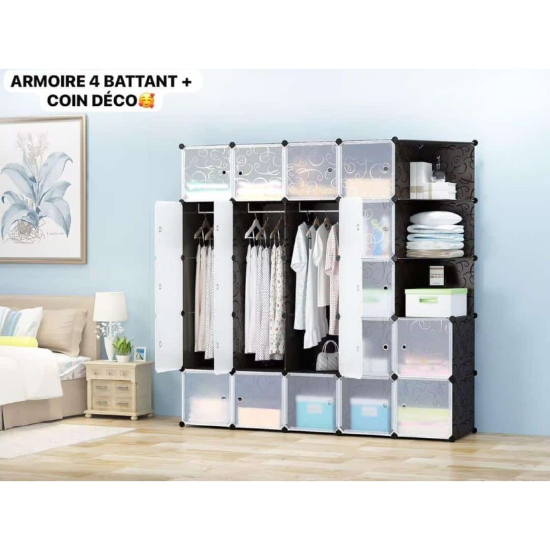 Armoire de Rangement Cubes Modulaires avec Penderie et Angle Intégré