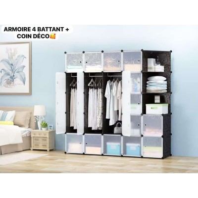 Armoire de Rangement Cubes Modulaires avec Penderie et Angle Intégré